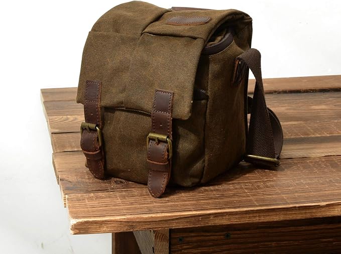 Small Camera Bag/Case, Vintage Canvase Leather Trim DSLR SLR Camera Shoulder Messenger Sling Bag - Image 7