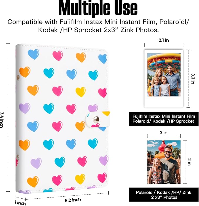 Veicevol 156-Pocket Album for Instax Mini & Polaroid 2x3 inch Photos, White | PU Leather Cover, Portable Album, Mini Photo Album for Fujifilm Instax Mini Camera, Polaroid Camera, Wedding Keepsake - Image 2