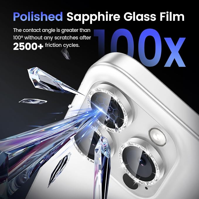 Tensea Camera Lens Protector for iPhone 16 Pro Max/16 Pro/15 Pro Max/15 Pro | Metal Aluminum Alloy Tempered Glass Cover Bling Camera Screen Protector Accessories, Case Friendly - Image 6