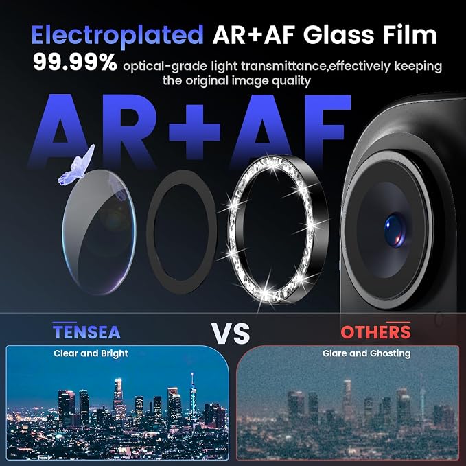 Tensea for iPhone 16/16 Plus Camera Lens Protector Bling, Camera Cover | 9H Tempered Glass Camera Screen Protector, Metal Individual Ring for iPhone16 6.1inch/ 16Plus 6.7inch, HD Clear, Easy Install - Image 3