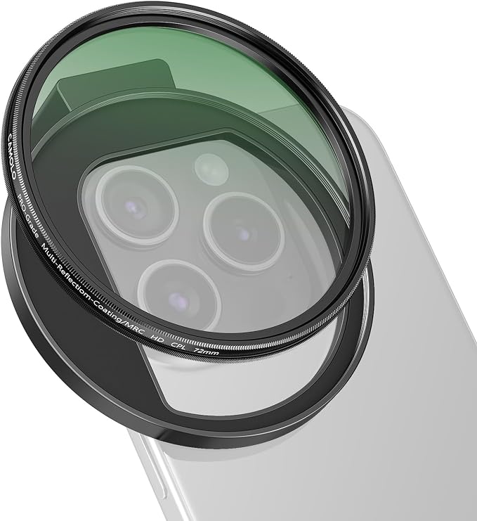 CPL Filter for Phone, 72mm Camera Polarized Lens Polarizing Filter with Metal Cold Shoe Phone Clip Compatible with iPhone 17 16 15 14 13 12 11 X XS Plus PRO Max Samsung Galaxy Motorola Pixel by CAMOLOGEEK