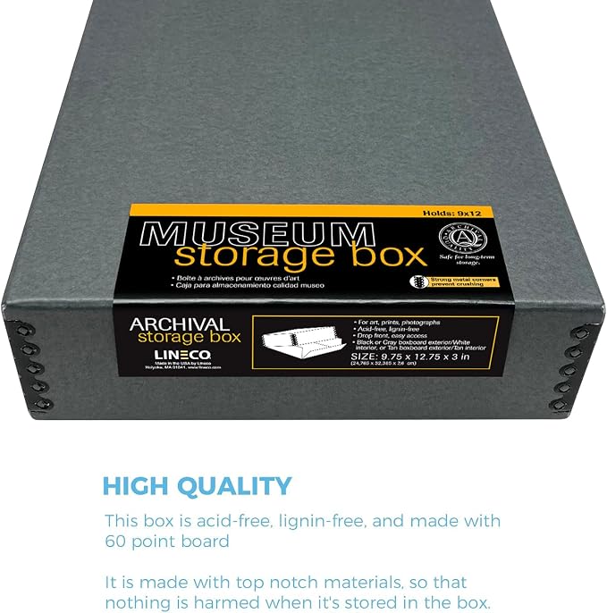 Lineco Drop Front Archival Storage Box, 9.75x12.75x3 in, Gray, 2 Pack | Acid-Free with Metal Edge, Preserves Picture Longevity, Organize Photos, Newspapers, Prints, Documents, Crafts, DIY - Image 5