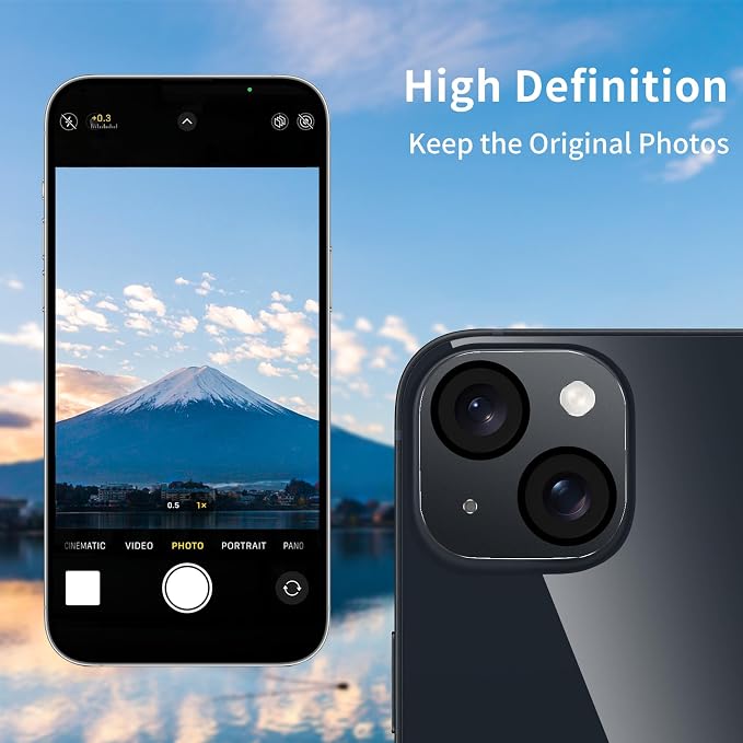 Camera Lens Protector for iPhone 14 /iPhone 14 Plus Metal Camera Cover Film, 9H Tempered Glass, Anti-Scratch, Case Friendly- Black - Image 3
