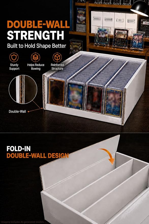 4 Row Toploader Trading Card Storage Box with Divider, Duty Double Wall Box | 1 Pack, Fits 700+ Toploaders or 3800+ TCG Cards, for Bulk Card Storage, for Sports, MTG&PKM Card Storage, Laminated Film - Image 3