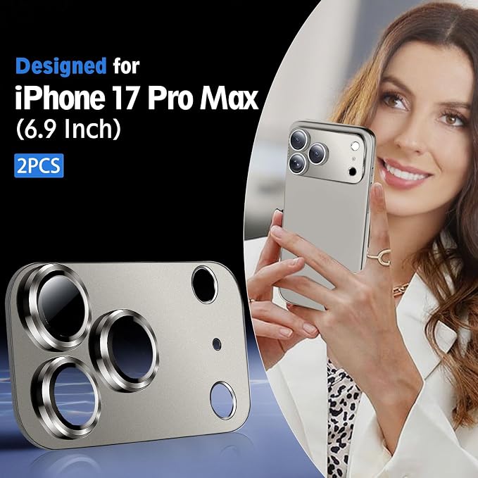SiHPuoy Camera Lens Protector for iPhone 17 Pro Max, Tempered Glass, Grey | 2pcs, 9H+ Hardness, Military Grade Shatterproof, Anti-Scratch, Case Friendly, Metal Camera Cover, Does not Affect Night Shots - Image 2