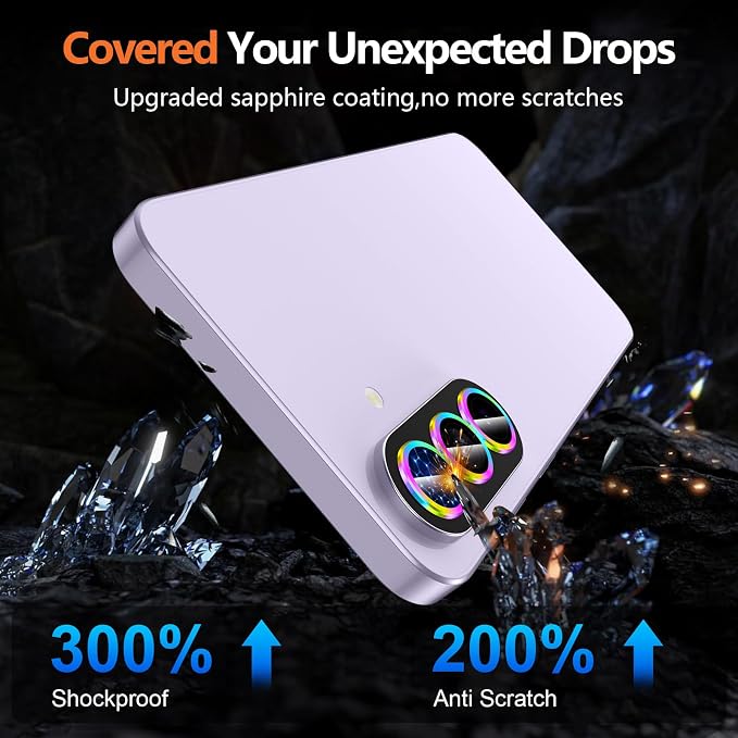 for Samsung Galaxy A37/A57 Camera Lens Protector, Individual Metal Ring Tempered Glass Lens Cover, [Strong Adsorption] Scratch Resistant Ultra-Thin HD Clear Lens Cover, 1 Set-Colorful - Image 5