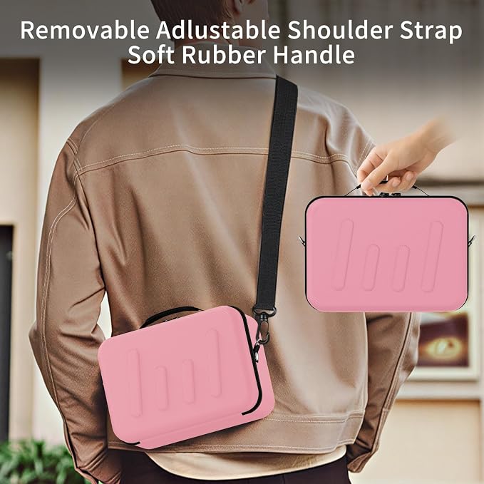 Hard Shell Camera Case Compatible with Canon EOS Rebel T7/R50/R100 and More DSLR & Mirrorless Cameras – Portable Travel Bag with Adjustable Dividers, Mesh Pocket & Shoulder Strap (Pink) - Image 6