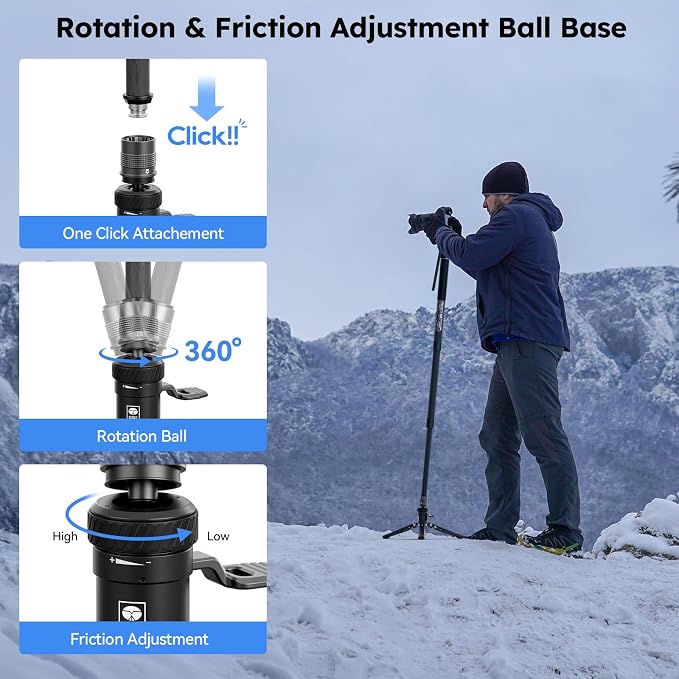 SIRUI SVM-145P Carbon Fiber Rapid Monopod, Pedal Feet, Twist Lock | 57" Height, 22LB Load, One-Step Height Adjustment, DSLR, Mirrorless Camera, Lightweight, Travel, Outdoor Shooting - Image 5