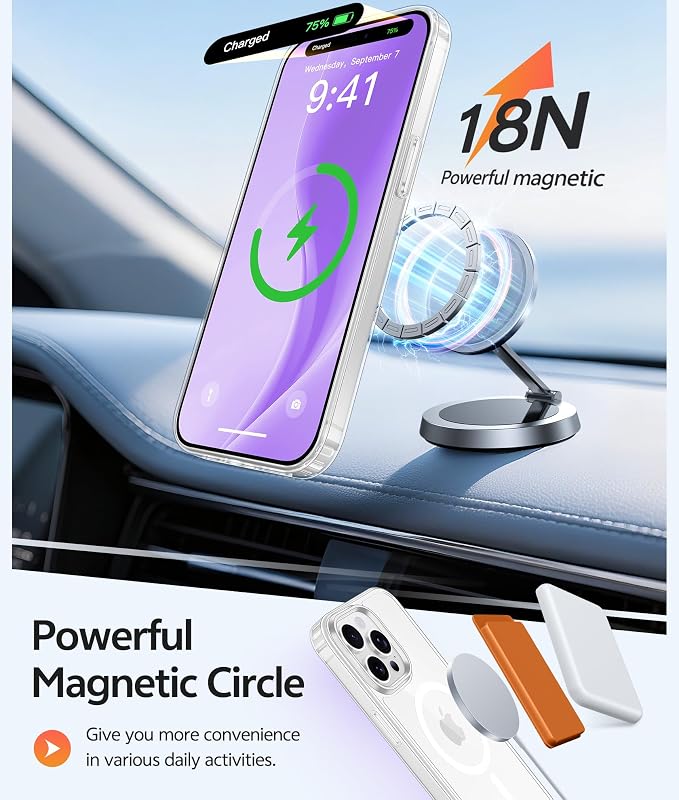 FNTCASE for iPhone 14 Pro Max Case, Fit for Magsafe, Glass Screen Protector | Anti Yellowing, Magnetic Phone Cases, 14FT Military Grade Drop Protection, Slim Shockproof Protective Cover, Clear - Image 3