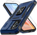 DEERLAMN Case for Samsung Galaxy S25 Plus/S24 Plus 6.7-Inch with Slide Camera Cover+Screen Protector(1 Pack), Rotated Ring Kickstand Military Grade Shockproof Protective Cover-Navy Blue by DEERLAMN