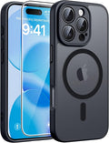 FNTCASE for iPhone 16 Pro Max Case, Fit for Magsafe, Glass Screen Protector | Full Camera Protection, Translucent Matte, 14FT Military Grade Drop Proof, Shockproof Protective Phone Cover, Black by FNTCASE