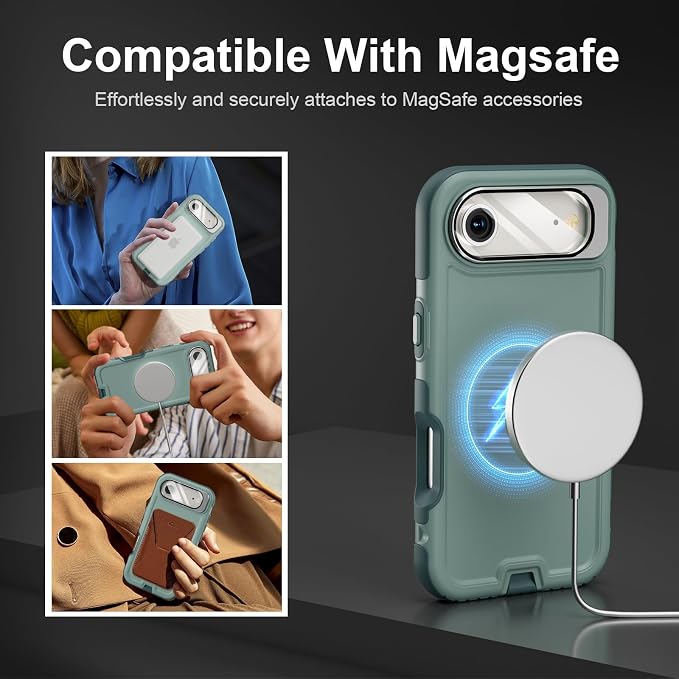 Follaroma Magnetic for iPhone 17 Air Case with Camera Cover Stand, Green | Built-in Glass Camera Cover Stand,Compatible with MagSafe,Heavy Duty Shockproof Protective,Military-Grade Anti-DropDual Case - Image 4