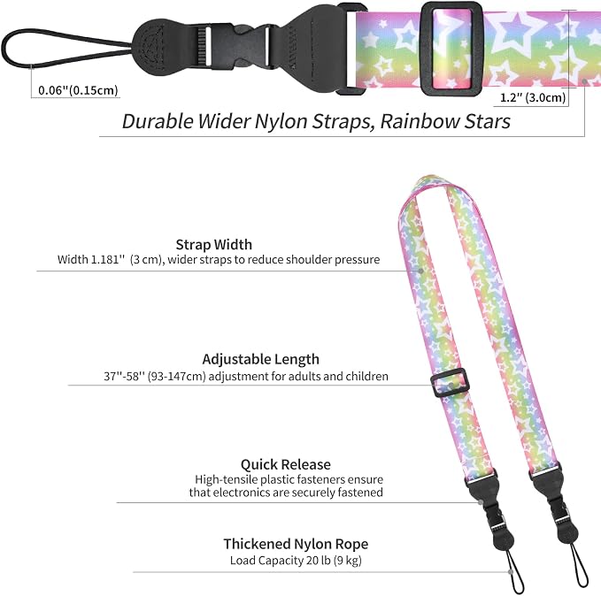 FIEIL Adjustable Shoulder Strap, Nylon Camera Strap, Comfortable Neck Strap for iPad, Cellphone Tablet, Camera, Laptop, Binocular, Luggage Bag (Rainbow Stars Universal Lanyard) - Image 6