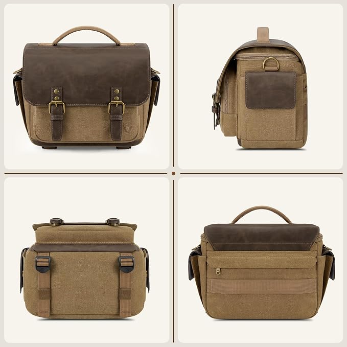 RAINSMORE Camera Bag, Vintage Canvas Camera Sling Bag Crossbody Camera Case | Water-resistant DSLR SLR Mirrorless Camera Bag for Photographer with Rain Cover & Tripod Holder for Sony Canon Nikon Fujifilm - Image 8