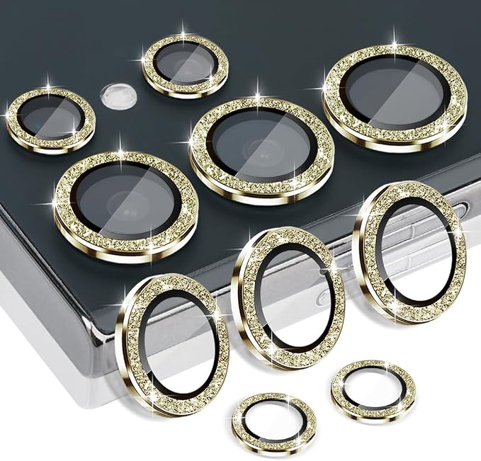Camera Lens Protector for Samsung Galaxy S24 Ultra, Glitter Gold | Tempered Glass, Auto-align Tray, Easy Installation, Case Friendly, Anti-Scratch, HD Clear, Ultra Slim by Rayorcon