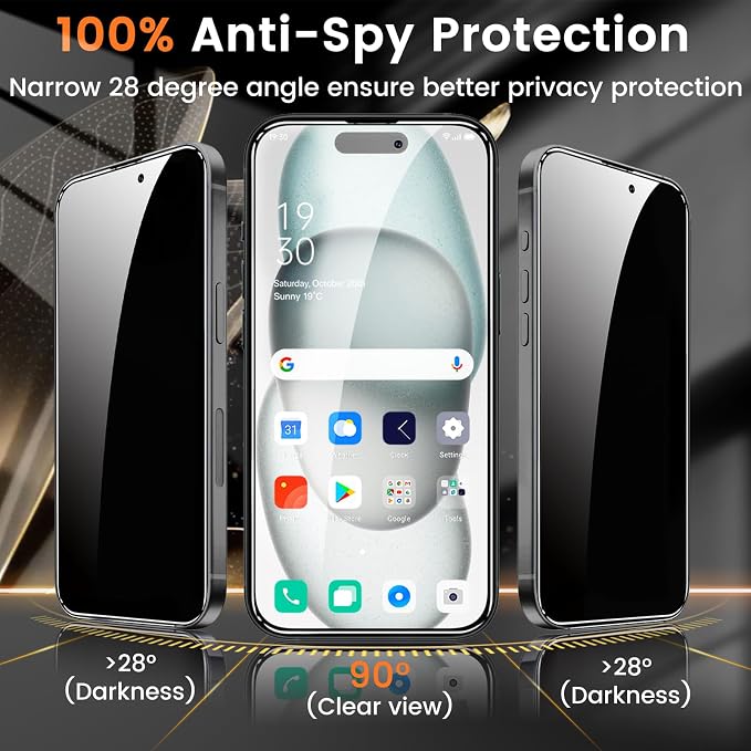 Lesakit 4+4 Pack Privacy Screen Protector for iPhone 15 Plus 6.7-Inch with 4 Pack Camera Lens Protector, Anti Spy Tempered Glass Film 9H Hardness Case Friendly - Image 3
