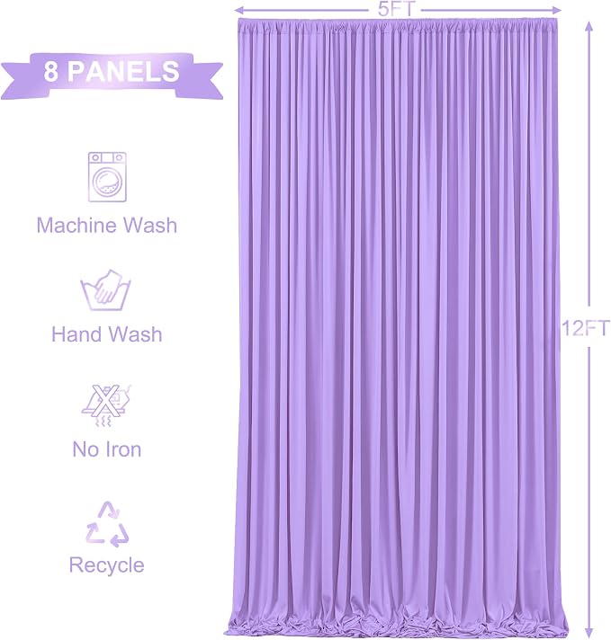 8 Panels Lavender Backdrop Curtains for Wedding Party Wrinkle Free Backdrops Curtain Drapes Fabric Decorations Photo Back Drop Cloth for Baby Shower Photography Stage Reception 40ft(W) x 12ft(H) - Image 5