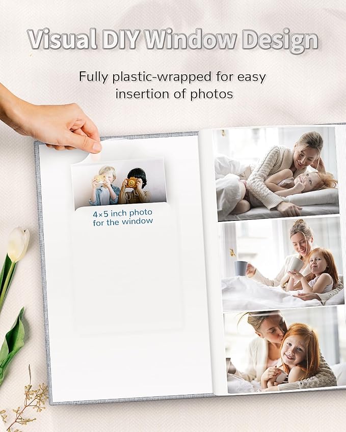 Artfeel Photo Album 4x6 with 300 Pockets,Slip-in Picture Albums,Linen Cover Memory Book with Front Window,White Page Vertical Photo Book for Wedding,Family,Anniversare,Baby,Vacation,Father's Day - Image 2