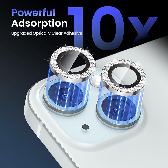 Tensea for iPhone 15/15 Plus Camera Lens Protector Bling, Camera Cover | 9H Tempered Glass Camera Screen Protector, Metal Individual Ring for iPhone15 6.1inch/ 15Plus 6.7inch, HD Clear, Easy Install - Image 6