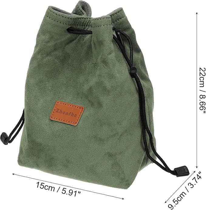 PATIKIL Camera Lens Pouch, M Size Drawstring Case, Flannel Handbag With Adjustable Shoulder Strap for DSLR Lens, Green - Image 2