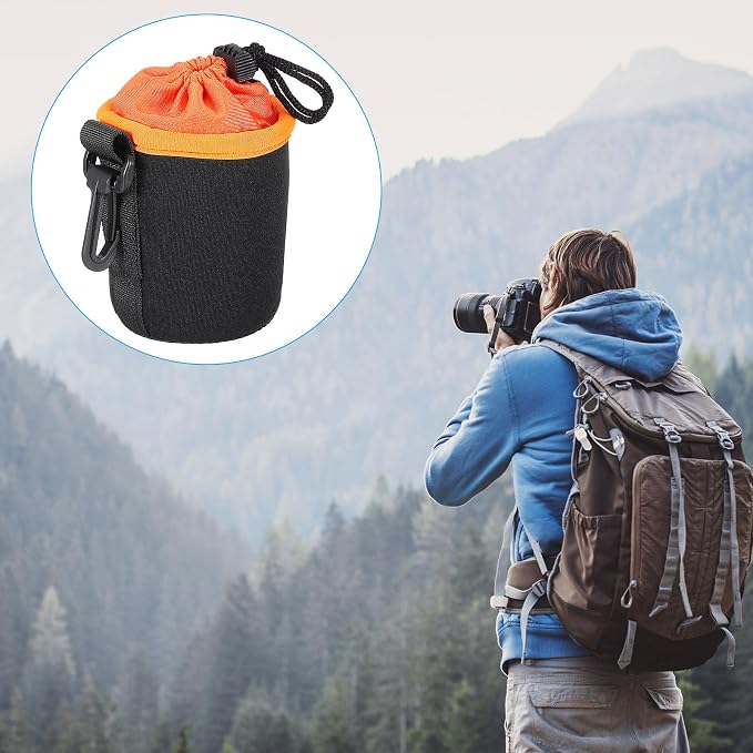 PATIKIL Camera Lens Bag, 2 Pcs 3" ID x 3.9" H Cylindrical Drawstring Lens Pouch with Thick Protective Neoprene, Lens Case for DSLR Camera Lens, Water Coffee Cups Black, Orange - Image 7