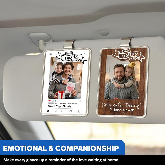 Drive Safe Dad Gift from Daughter Son, for Dad, Personalized Photo Car Visor Clip, Dad Birthday Gift Idea, Sentimental Keepsake Car Decoration, 2 Pack (Daddy) - Image 6