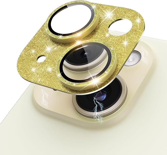 Compatible for iPhone 15/ iPhone 15 Plus/iPhone 14/ iPhone 14 Plus Camera Lens Protector GL-Plus Aluminium Alloy Ring 9H Tempered Glass Screen Camera Cover GL-Gold by KANOSAN