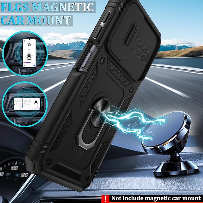 Fit for Samsung A24 Phone Case with 2PCS Screen Protector, Build in 360° Rotating Ring Kickstand, Military Grade Protective Case for Samsung A24 Case Phone, Black - Image 5