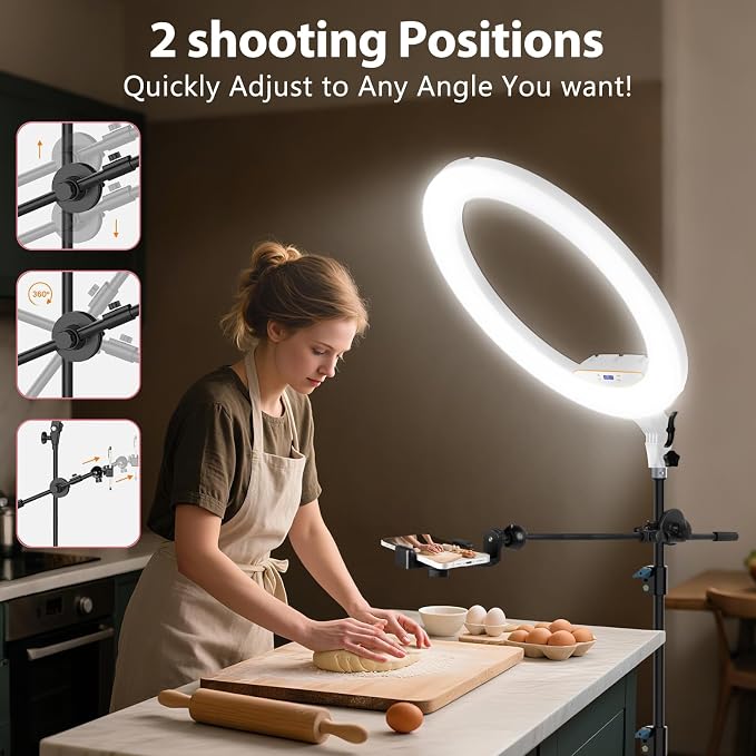 MACTREM Large 22" Ring Light with Stand, 75" Tripod for iPad iPhone Tatoo | LCD Display, Phone Tablet Clips, 2 USB Ports, Professional Lighting for Barber Makeup Streaming TikTok Video Recording Vlog - Image 4