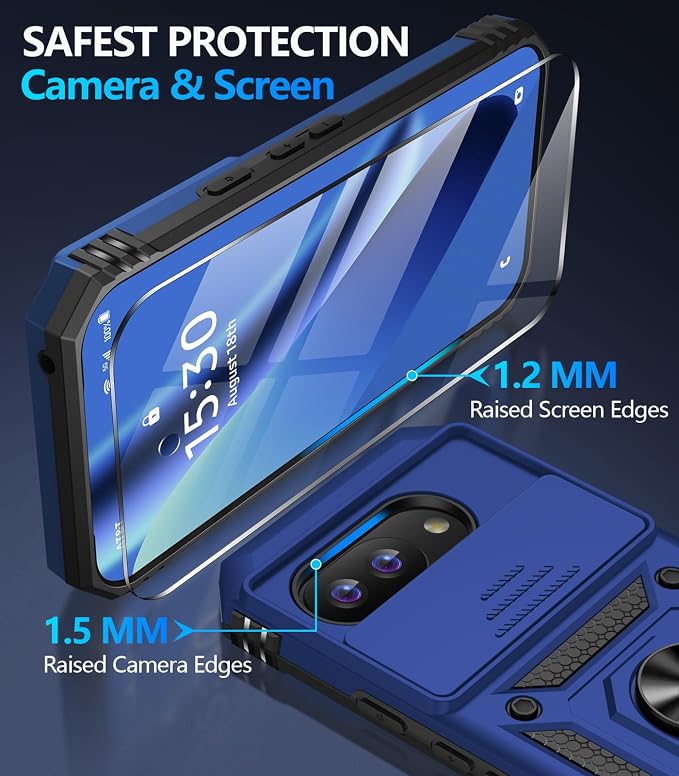 Taisairu for Google Pixel 10A Case with Screen Protector & Slide Camera Lens Cover,Built-in 360°Rotate Magnetic Ring Stand Shockproof Protective Phone Case for Google Pixel 10A Case (Blue) - Image 7