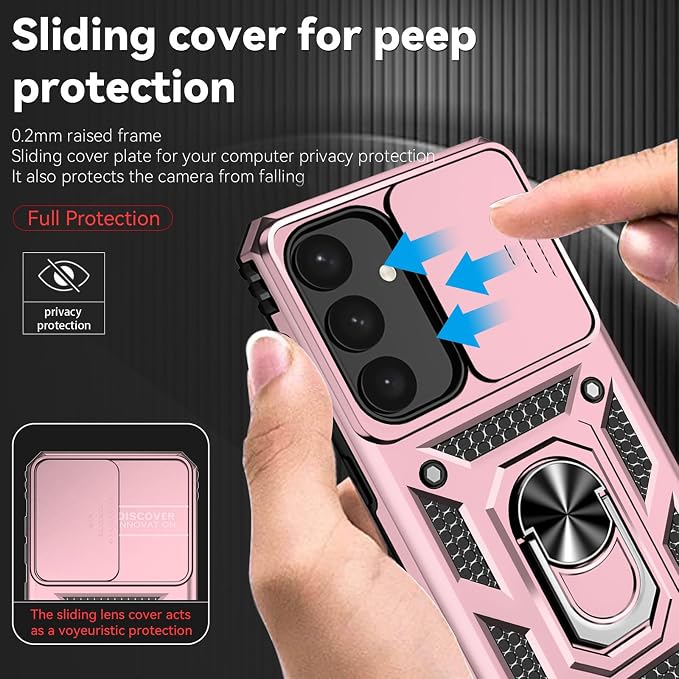 HNHYGETE for Samsung S25 Case with Screen Protector: [Military Grade 20ft. Drop Tested] Slide Camera Cover Ring Shockproof Protective Phone Case for - Samsung Galaxy S25 (Rose Gold) - Image 4
