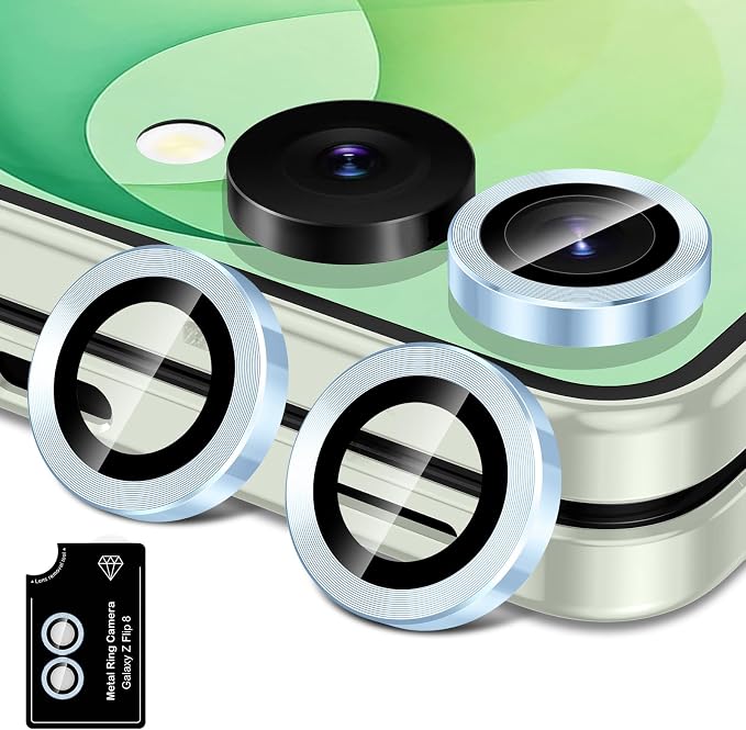 for Samsung Galaxy Z Flip 8 Camera Lens Protector, Individual Metal Ring Tempered Glass Lens Cover, [Strong Adsorption] Scratch Resistant Ultra-Thin HD Clear Lens Cover, 1 Set-Blue by Btscase