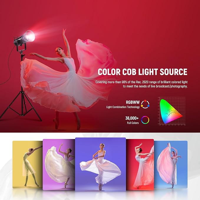 NEEWER CB 300C RGB LED Video Light with Reflector, 300W, APP/2.4G Control, 17 Scenes 29600Lux/1m 2500-7500K CRI97+/TLCI97+ Full Color Bowens COB Continuous Output Lighting Dimmable for Studio Filming - Image 2