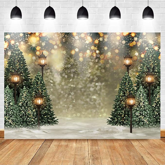 Mocsicka 10x8ft Winter Snowflake Christmas Tree Backdrop Christmas Glitter Bokeh Newborn Baby Shower Birthday Photo Backdrops Xmas Pine Tree Party Decors Photography Background - Image 4