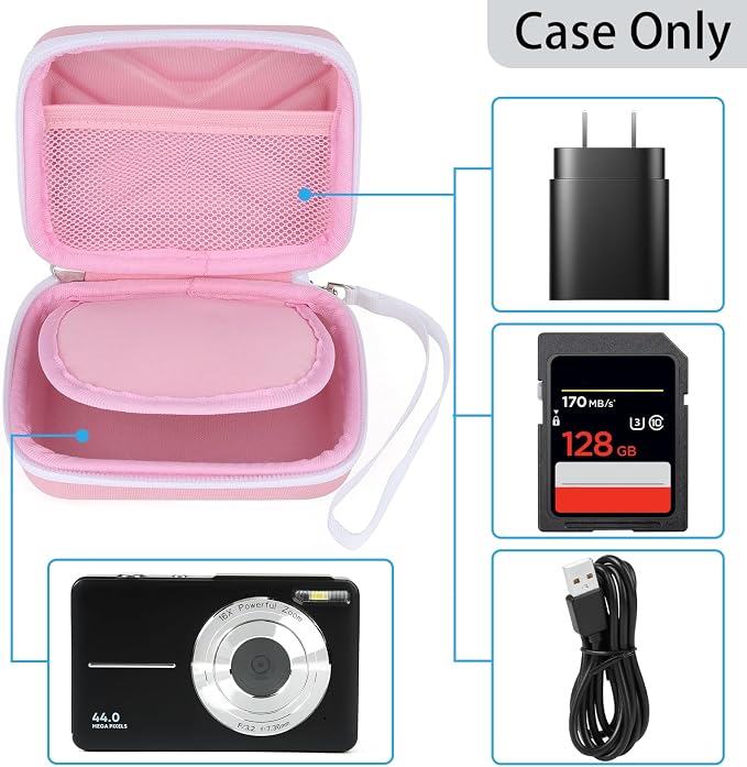 Digital Camera Case for AbergBest 21 Mega Pixels 2.7" LCD Rechargeable HD/Kodak Pixpro/Canon PowerShot ELPH 180/190/Sony DSCW800/DSCW830 Cameras, Travel Carrying Protective Case for Camera- Pink - Image 3