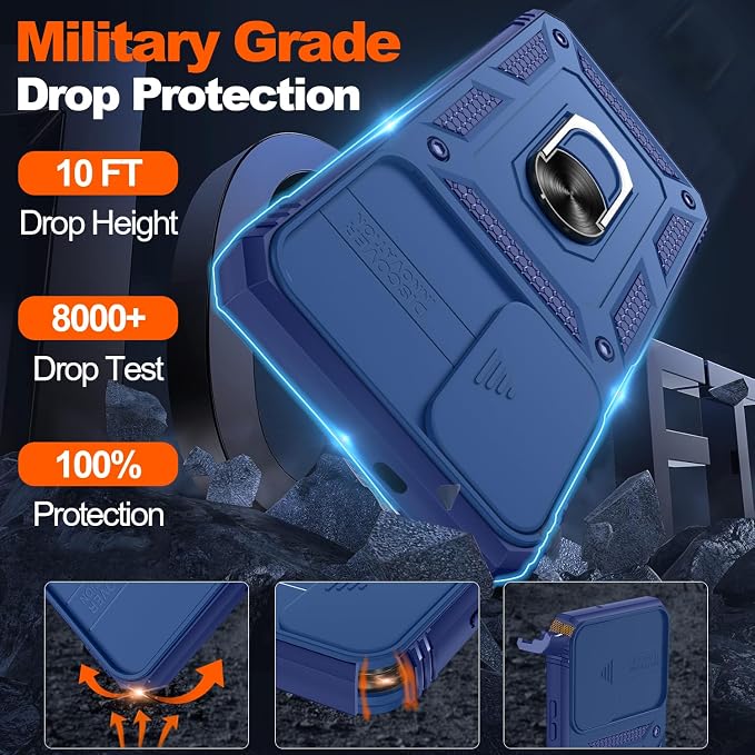 Gritup for Samsung Galaxy S26 Ultra Case: 2*Screen Protector | Slide Camera Cover | Build in 360° Rotating Ring Kickstand | Military Grade Protective Cover for Samsung S 26 Ultra, Blue - Image 3