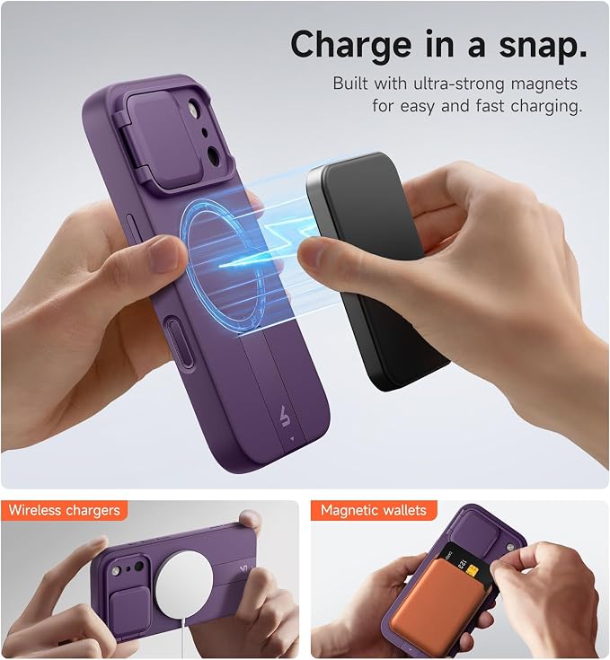 SURITCH for iPhone 17 Pro Case with Camera Control Cover, Camera Cover and Adjustable Kickstand, Compatible with MagSafe, Shockproof Bumper Protective Cases 6.3 Inch, Dark Purple - Image 3