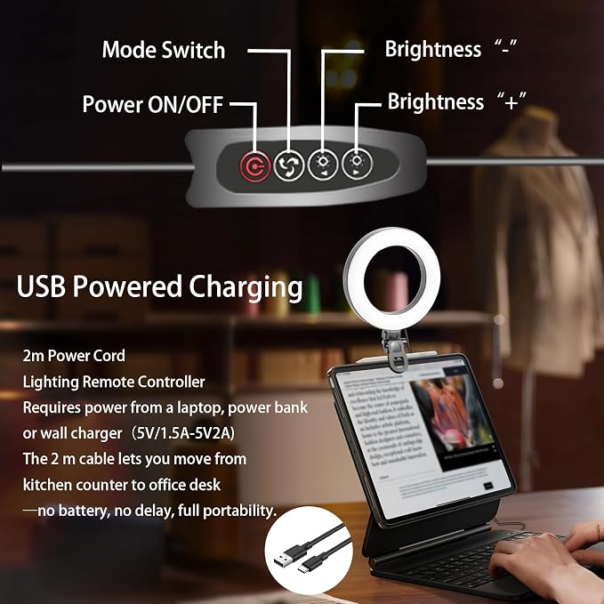 6" Ring Light Video Conference Kit, 5-Color 10-Brightness Clip-On Light with Stable Ring-Light Clamp & 5" Tripod, Desk/Zoom/TikTok, Makeup Light, Selfie Light - Image 5