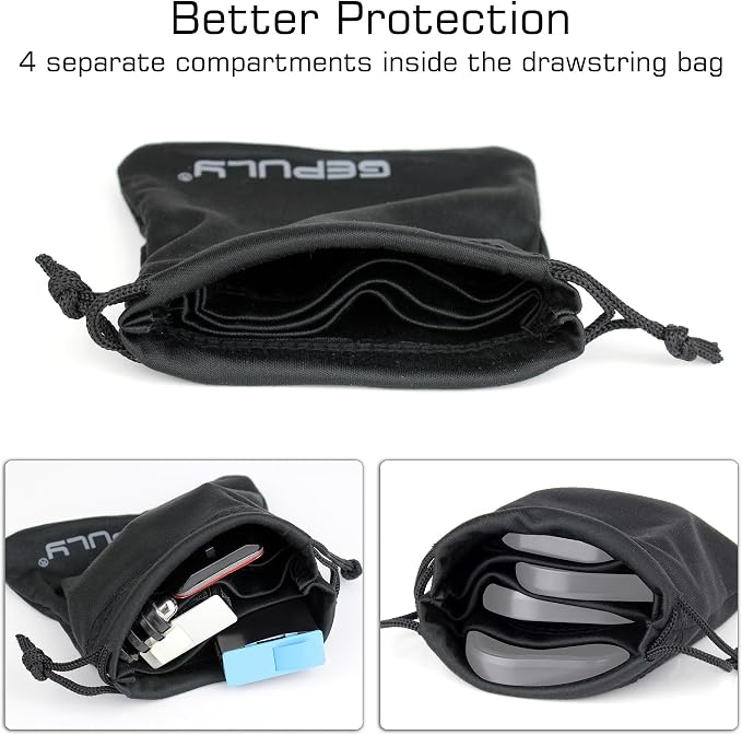 GEPULY 4 Pocket Camera Lens Filter Drawstring Bag Dustproof Storage Pouch | 4-In-1 2 Pack Soft Pouch 11CM,Hold Filters&Batteries In Separated Layers,Double As Microfiber Wipe,Shield From Sand&Scratches - Image 2