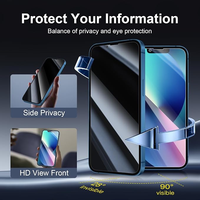 NEW'C 3x Privacy for iPhone 13 Screen Protector (6.1 inches)+ 3x Camera Lens Protector, Sensor Protection, Case Friendly Tempered Glass Film + Dust Plug- Enhanced Privacy Angle of 28 Degrees - Image 3