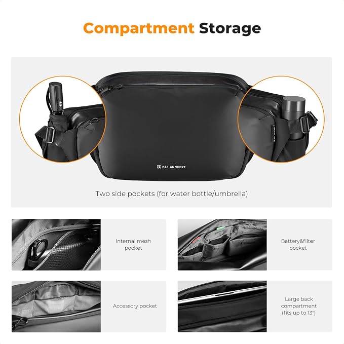 K&F CONCEPT Large Camera Sling Bag, Everyday Shoulder Bag | Multifunction Photography Compact Crossbody DSLR Portable Bag, Compatible for Canon/Nikon/Sony, BS08 - Image 4