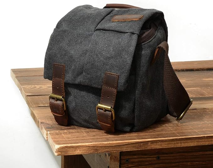 Small Camera Bag/Case, Vintage Canvase Leather Trim DSLR SLR Camera Shoulder Messenger Sling Bag - Image 8