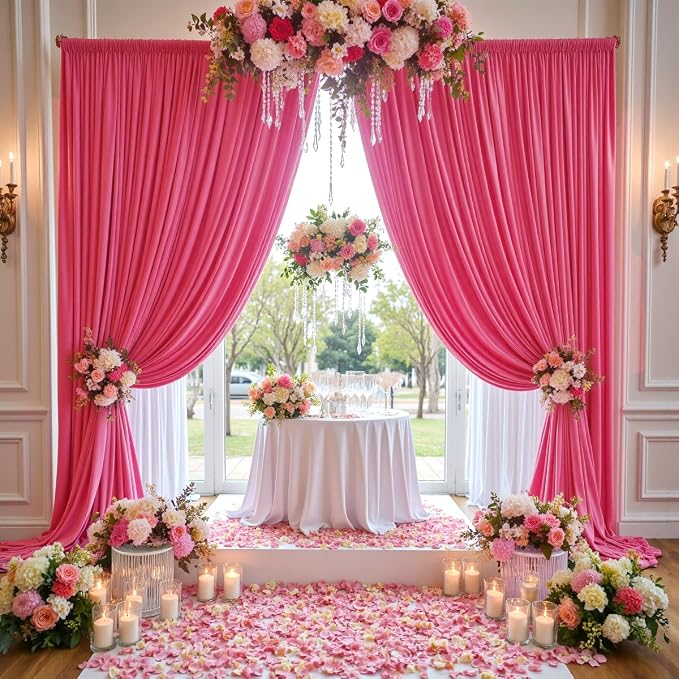 40 ft x 10 ft Wrinkle Free Fuchsia Backdrop Curtain for Parties, 8Panels Polyester Hot Pink Photo Backdrop Drapes for Wedding Birthday Party Baby Shower - Image 8
