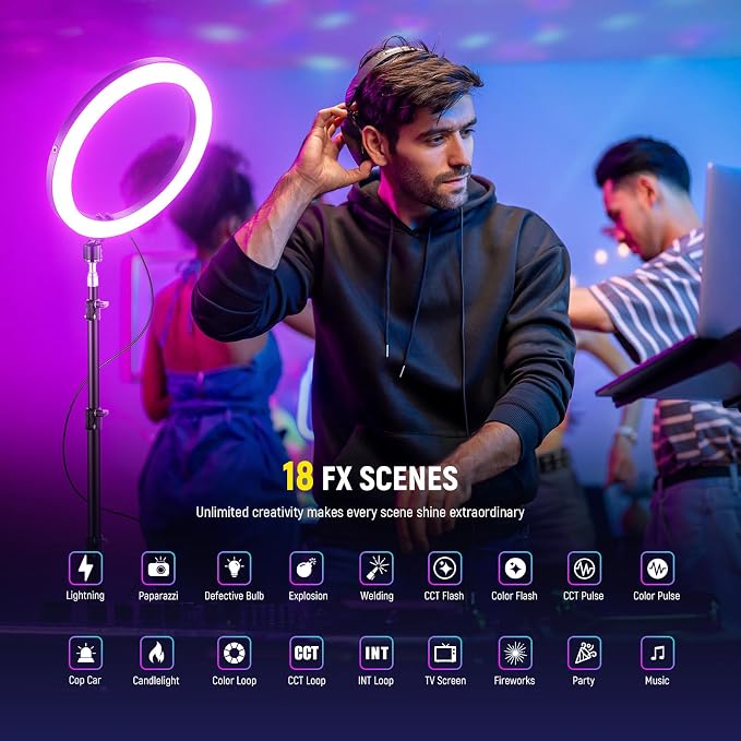 NEEWER 12" Ring Light with Stand Tripod Compatible with iPhone, 24W LED RGB Lighting with Phone Holder for Selfie Studio Photography Video Recording Makeup Lash Streaming, 2500-10000K CRI95+, RH12C - Image 6