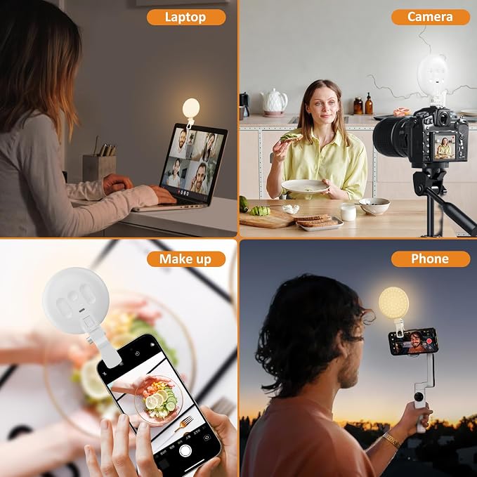 Anautin 60 LED Ring Light, Rechargeable Selfie With Front & Back Clip, 2500-6500K Portable Phone, Adjustable 3 Modes for iPhone, iPad, Tablet, Laptop, CRI97+, 90 Grams (White) - Image 5