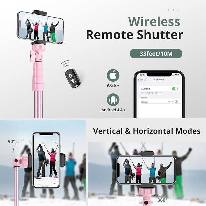 SENSYNE 88" Phone Tripod & Selfie Stick, Extendable Cell Phone Tripod Stand with Wireless Remote and Phone Holder, Pink - Image 6
