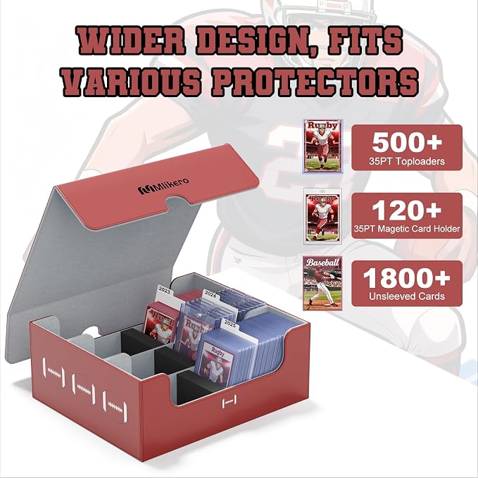 Mlikero Football Card Storage Box, Trading Card Storage Box Oversized Fits Toploaders, Magnetic Closure Sports Card Case for Football Cards 2026 (Holds 500+ Toploaders) - Image 3