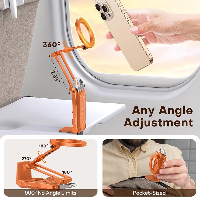 OMOTON TP02 360°Rotating Adjustable Aluminum for MagSafe Tripod, Orange | Magnetic Phone Tripod for iPhone 17/16/15 Pro Max Air, Foldable Cell Phone Stand Fits Vlog, Gym Travel Essentials Accessories - Image 5