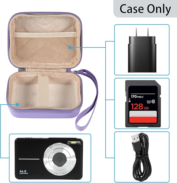 Digital Camera Case for AbergBest 21 Mega Pixels 2.7" LCD Rechargeable HD/Kodak Pixpro/Canon PowerShot ELPH 180/190/Sony DSCW800/DSCW830 Cameras, Travel Carrying Protective Case for Camera- Purple - Image 4