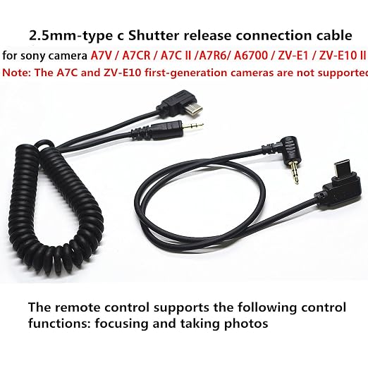 for Sony 2.5mm-Type C USB Shutter Release Cable for A7V/A7CR/A7C II/A6700/ZV-E1/ZV-E10 II 13.8in Flash Starter Remote Control Accessory Wire (2.5mm-Type C Cable 2pcs) - Image 3